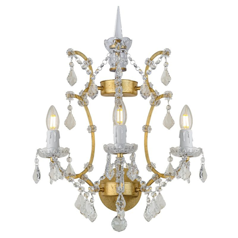 Бра 19th c. Rococo IRON & CLEAR CRYSTAL Gold Wall Lamp Золотой Прозрачное Стекло в Липецке | Loft Concept 