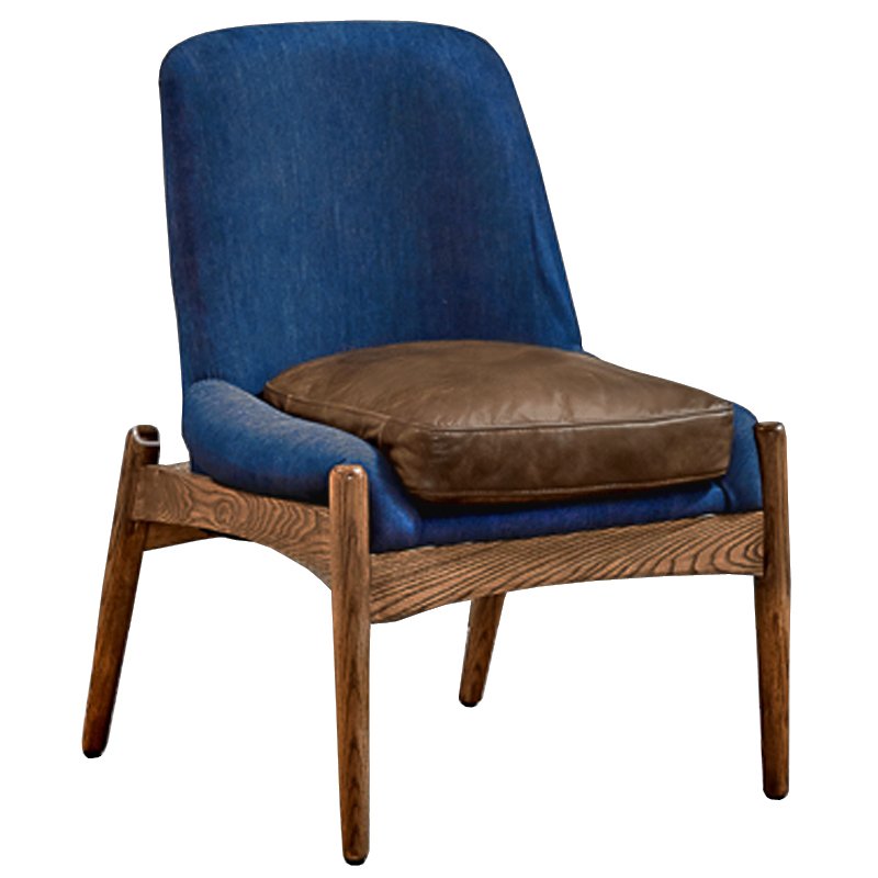 Кресло NAXOS CHAIR BLUE Leather and linen Синий Дерево Табак в Липецке | Loft Concept 