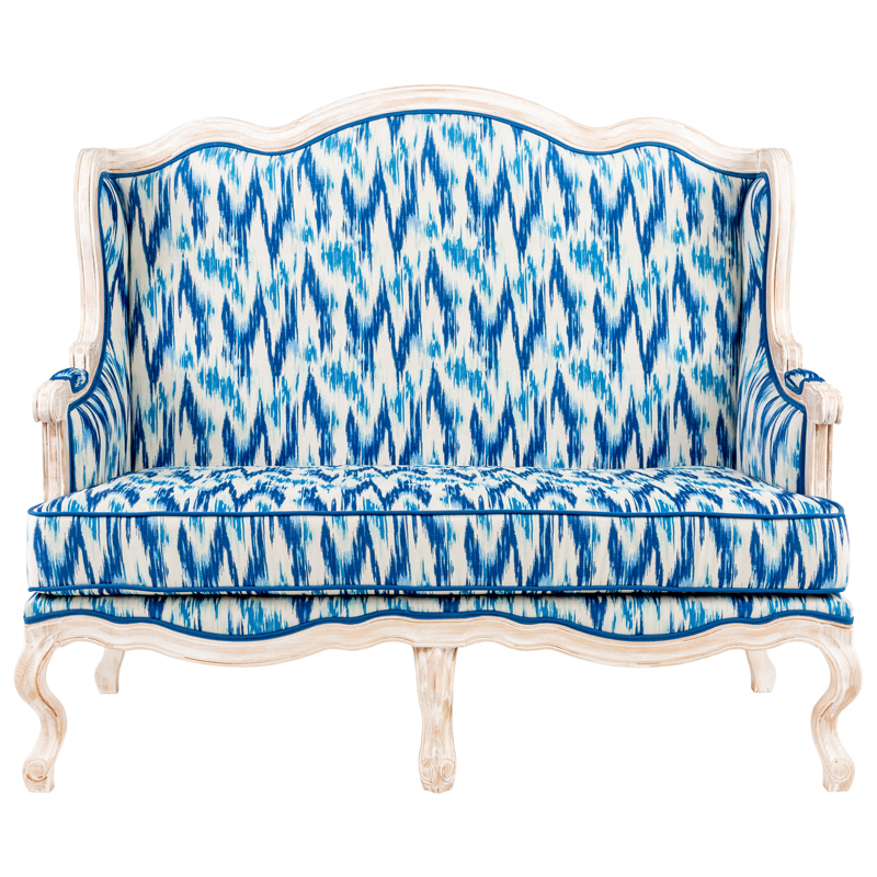 Двухместный диван с голубым узором Ikat Pattern Белый Голубой Двухместный диван с голубым узором Ikat Pattern Белый Голубой в Липецке | Loft Concept