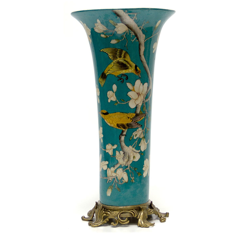 Ваза Blue Vase Birds Бронза Синий Желтый Белый Ваза Blue Vase Birds Бронза Синий Желтый Белый в Липецке | Loft Concept