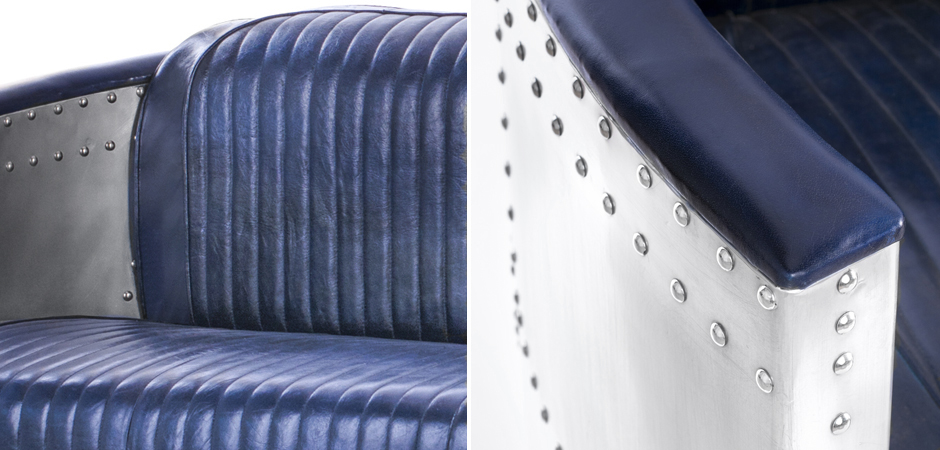 Диван Авиатор Sofa 2 seat синяя кожа Диван Авиатор Sofa 2 seat синяя кожа - Loft-Concept в Липецке