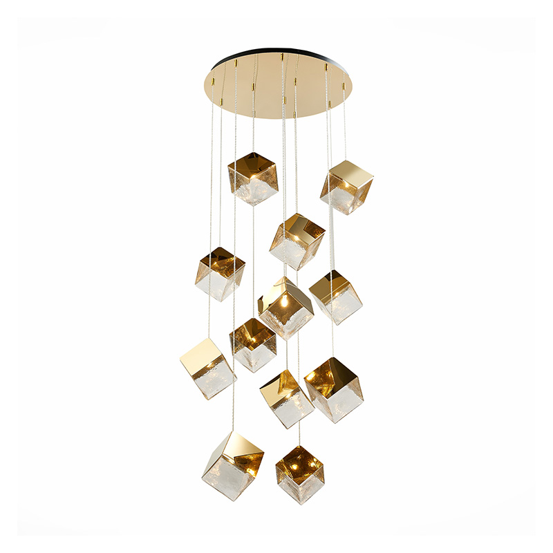 Потолочная люстра Pyrite Chandelier golden cube 12 Золотой Прозрачный Потолочная люстра Pyrite Chandelier golden cube 12 Золотой Прозрачный в Липецке | Loft Concept