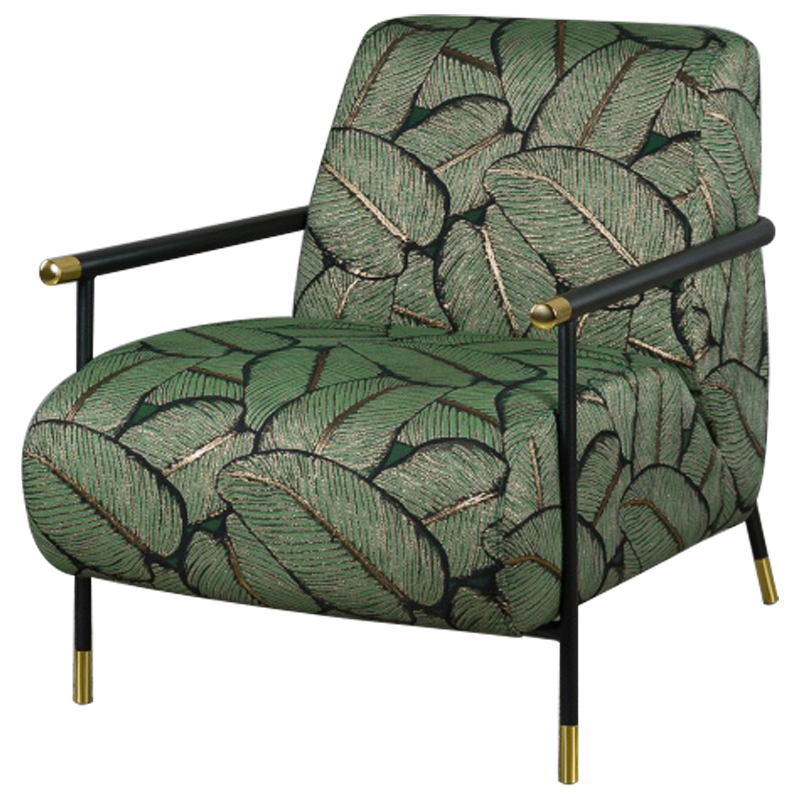 Кресло с Цветным принтом Листья Foliage Armchair Green Зеленый Черный Кресло с Цветным принтом Листья Foliage Armchair Green Зеленый Черный в Липецке | Loft Concept