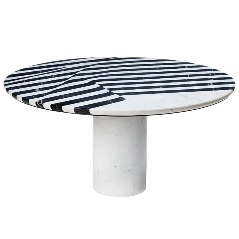 Обеденный стол Safwan Black and White Stripes Dining Table Черно-белый Белый Мрамор Bianco Черный Мрамор Nero Обеденный стол Safwan Black and White Stripes Dining Table Черно-белый Белый Мрамор Bianco Черный Мрамор Nero в Липецке | Loft Concept