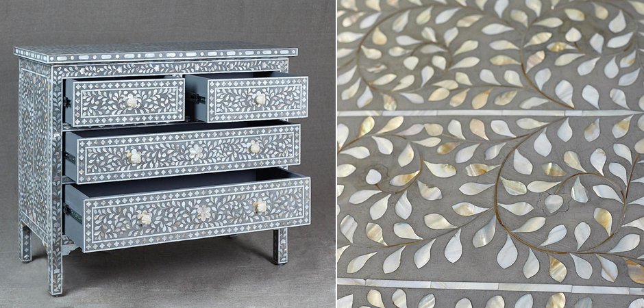 Комод инкрустация перламутром Inlaid Bone Grey Серый Комод инкрустация перламутром Inlaid Bone Grey Серый - Loft-Concept в Липецке
