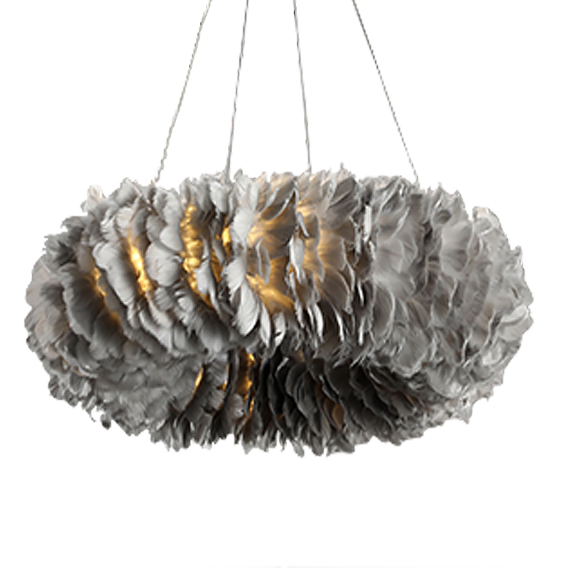Люстра Кольцо из перьев Plumage Grey Серый Люстра Кольцо из перьев Plumage Grey Серый в Липецке | Loft Concept