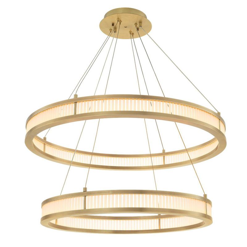 Люстра Eichholtz Chandelier Damien Double Brass Латунь Античная полированная Белое матовое стекло Люстра Eichholtz Chandelier Damien Double Brass Латунь Античная полированная Белое матовое стекло в Липецке | Loft Concept