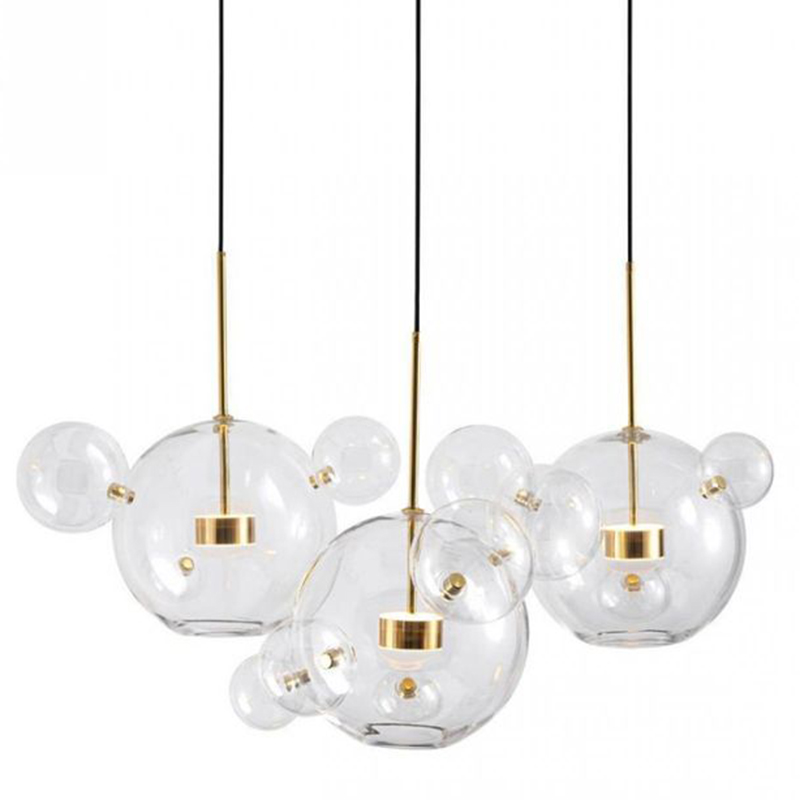 Светодиодный светильник Giopato & Coombes Bubble Chandelier Linear Circle 3 плафона Белый Золотой Прозрачное Стекло Светодиодный светильник Giopato & Coombes Bubble Chandelier Linear Circle 3 плафона Белый Золотой Прозрачное Стекло в Липецке | Loft Concept