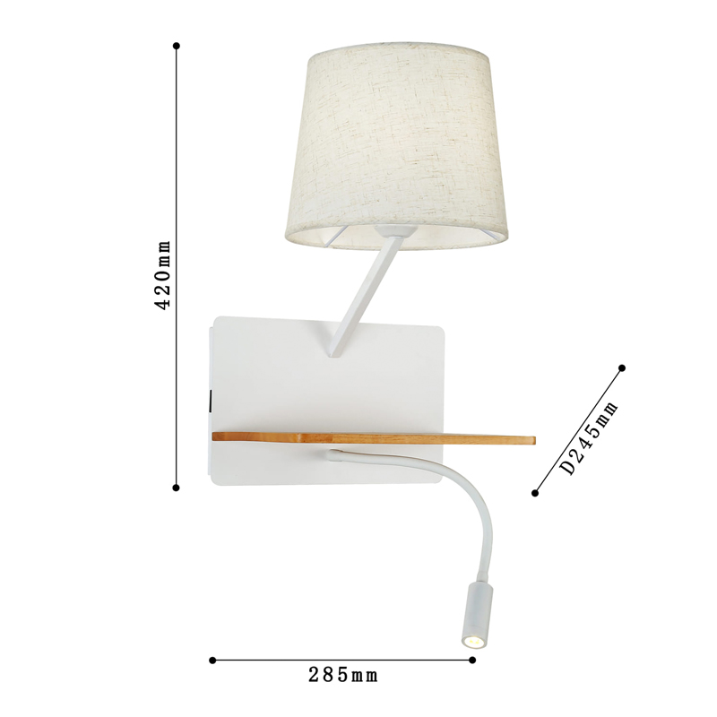 Бра с абажуром и гибким спотом Trumpet Wall White USB Бра с абажуром и гибким спотом Trumpet Wall White USB в Липецке