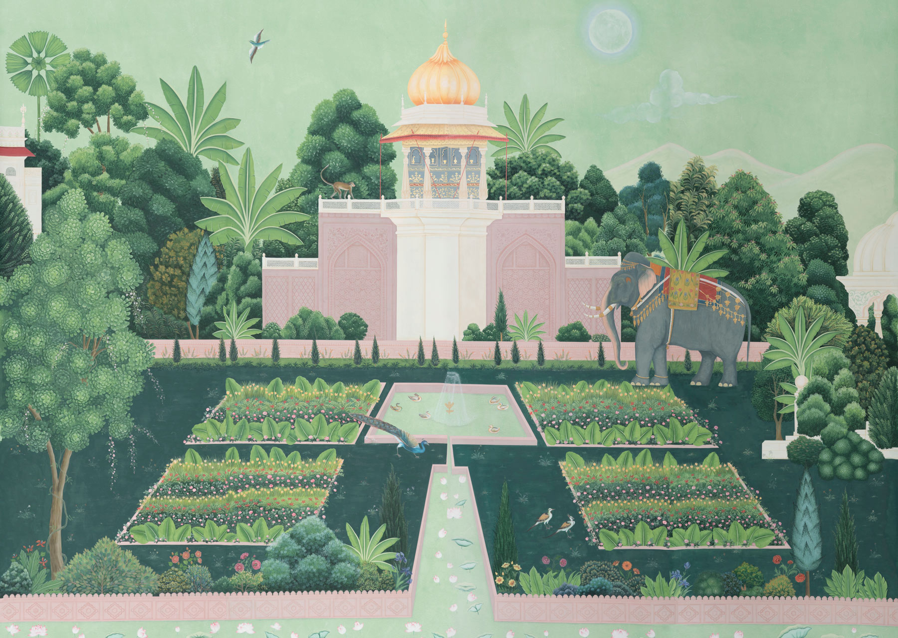 Обои ручная роспись Mahal Garden Original colourway on blue painted Xuan paper Обои ручная роспись Mahal Garden Original colourway on blue painted Xuan paper - постер Loft-Concept в Липецке