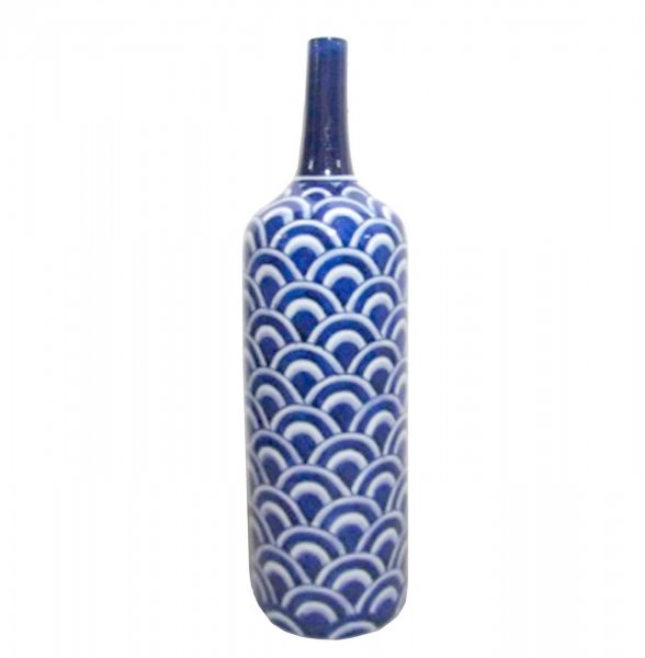 Ваза-бутылка blue & white ornament Scales Белый Синий Ваза-бутылка blue & white ornament Scales Белый Синий в Липецке | Loft Concept