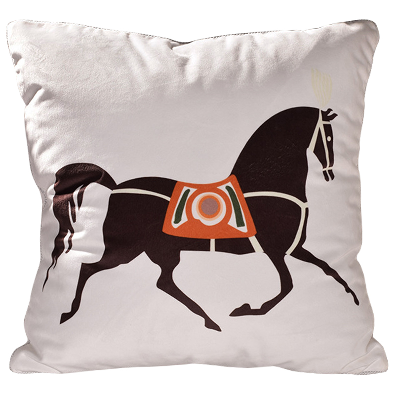 Декоративная подушка Hermes Horse 78 Белый Коричневый Оранжевый Декоративная подушка Hermes Horse 78 Белый Коричневый Оранжевый в Липецке | Loft Concept
