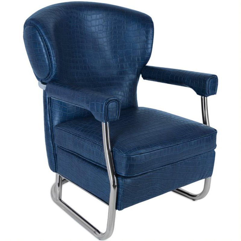 Кресло Eggert Armchair blue leather Синий Хром Кресло Eggert Armchair blue leather Синий Хром в Липецке | Loft Concept