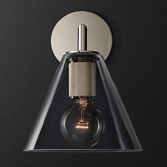 Бра RH Utilitaire Funnel Shade Single Sconce Silver Прозрачное Стекло Никель Бра RH Utilitaire Funnel Shade Single Sconce Silver Прозрачное Стекло Никель в Липецке | Loft Concept
