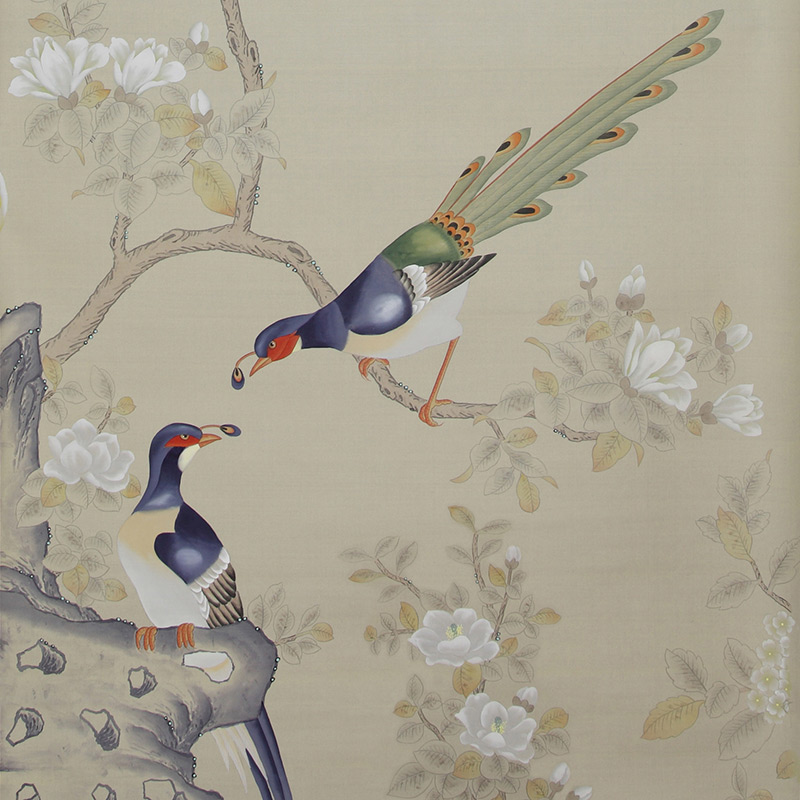 Обои ручная роспись Japanese Garden Special Colourway on Faint Gold metallic silk Обои ручная роспись Japanese Garden Special Colourway on Faint Gold metallic silk в Липецке | Loft Concept