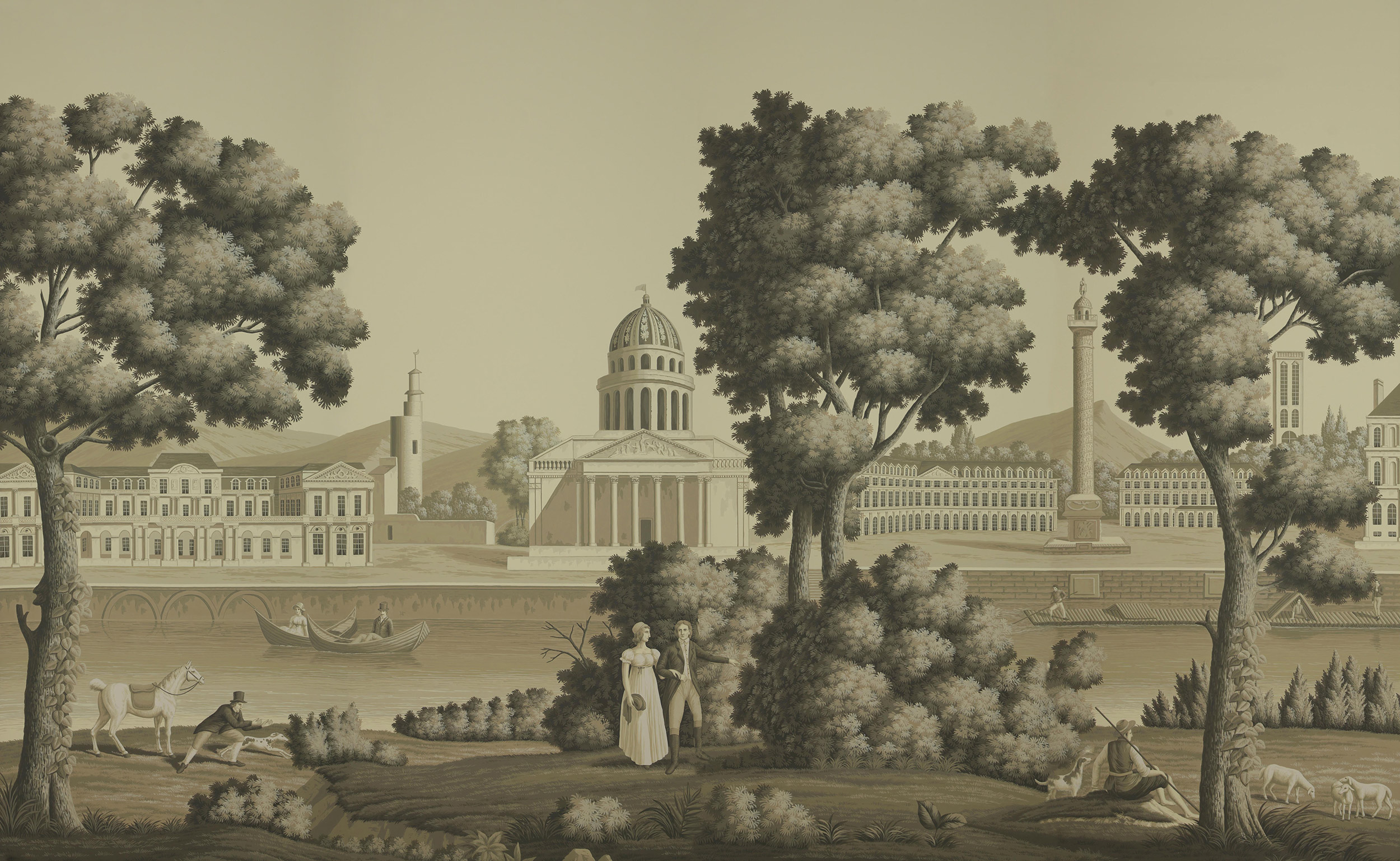 Обои ручная роспись Monuments of Paris Terre Foncée on scenic paper Обои ручная роспись Monuments of Paris Terre Foncée on scenic paper - постер Loft-Concept в Липецке