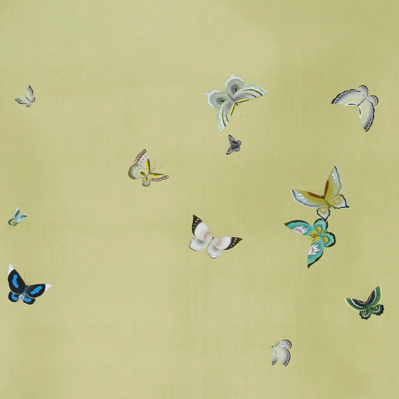 Обои ручная роспись Butterflies Special Colourway on Pea Green dyed silk Обои ручная роспись Butterflies Special Colourway on Pea Green dyed silk в Липецке | Loft Concept