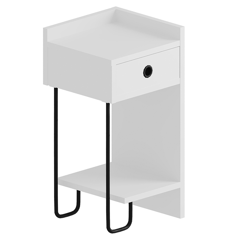 Прикроватная тумба белого цвета с ящиком и открытой полкой SIRIUS NIGHTSTAND RIGHT MODULE WHITE Белый Черный Прикроватная тумба белого цвета с ящиком и открытой полкой SIRIUS NIGHTSTAND RIGHT MODULE WHITE Белый Черный в Липецке | Loft Concept