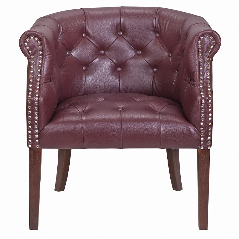 Кресло низкое из натуральной кожи на 4-х деревянных ножках из массива бука Chloe Leather Armchair vine Бордовый Коричневый Кресло низкое из натуральной кожи на 4-х деревянных ножках из массива бука Chloe Leather Armchair vine Бордовый Коричневый в Липецке | Loft Concept