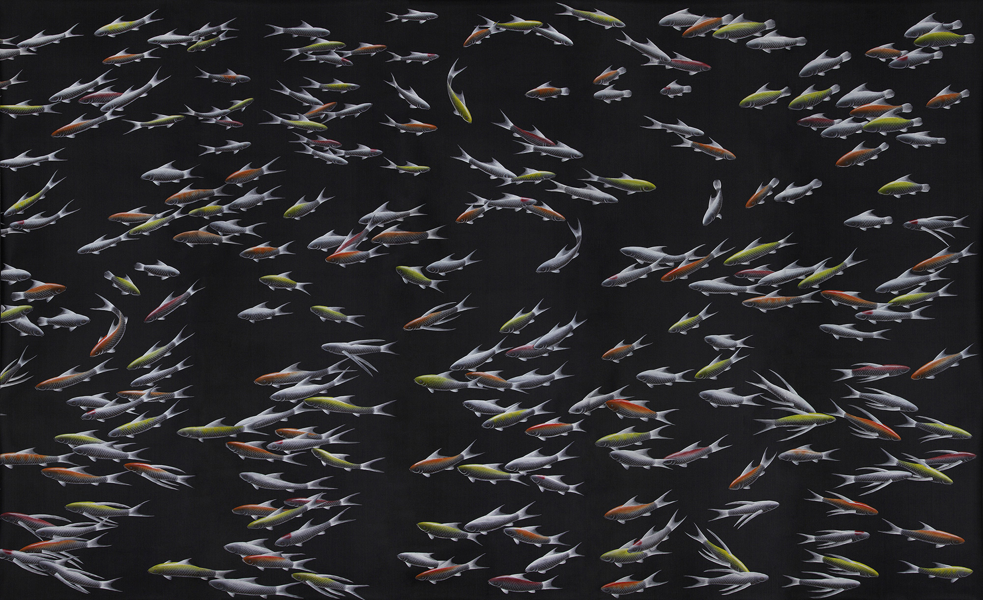 Обои ручная роспись Fishes Koi on Pitch dyed silk Обои ручная роспись Fishes Koi on Pitch dyed silk - постер Loft-Concept в Липецке