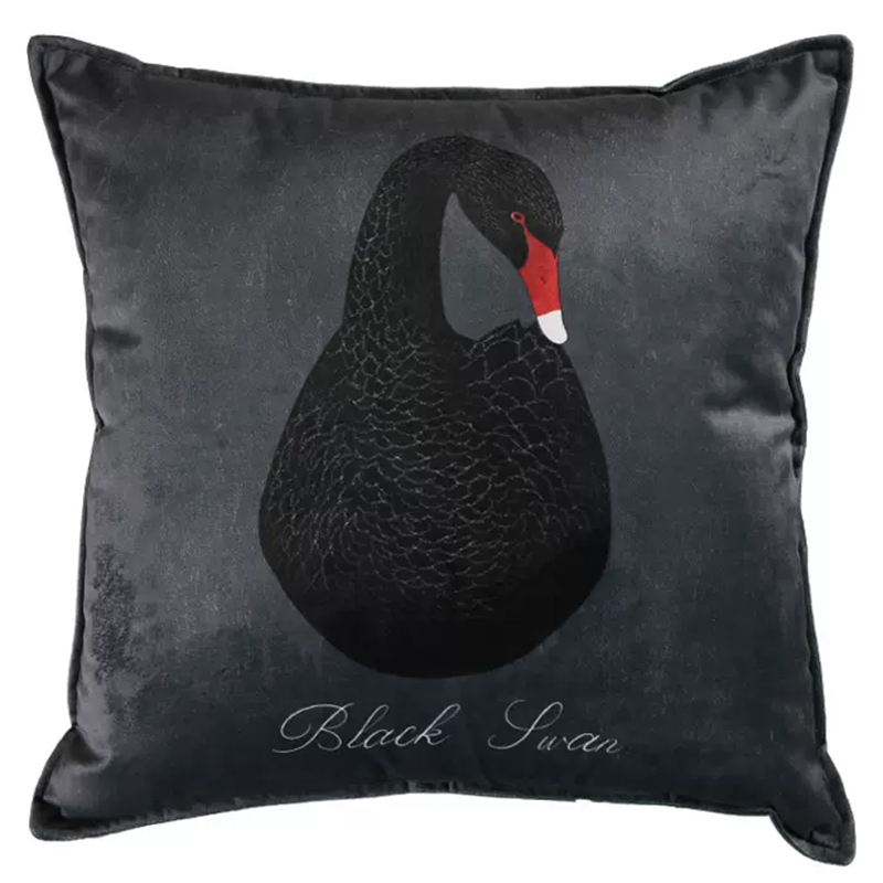 Декоративная подушка Black Swan I Cushion Черная Черный Серый Красный Декоративная подушка Black Swan I Cushion Черная Черный Серый Красный в Липецке | Loft Concept