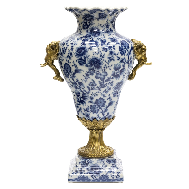 Ваза Bronze Elephant Heads Vase Бронза Белый Синий Ваза Bronze Elephant Heads Vase Бронза Белый Синий в Липецке | Loft Concept