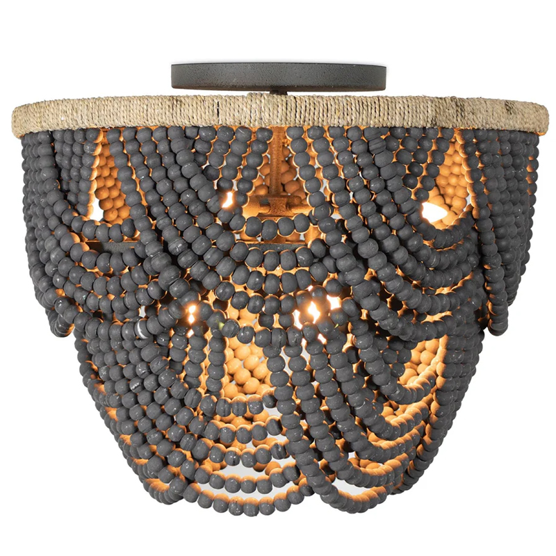 Круглый потолочный светильник с подвесками из круглых деревянных бусин Wooden Beads Black Ceiling Lamp Коричневый Черный Круглый потолочный светильник с подвесками из круглых деревянных бусин Wooden Beads Black Ceiling Lamp Коричневый Черный в Липецке | Loft Concept