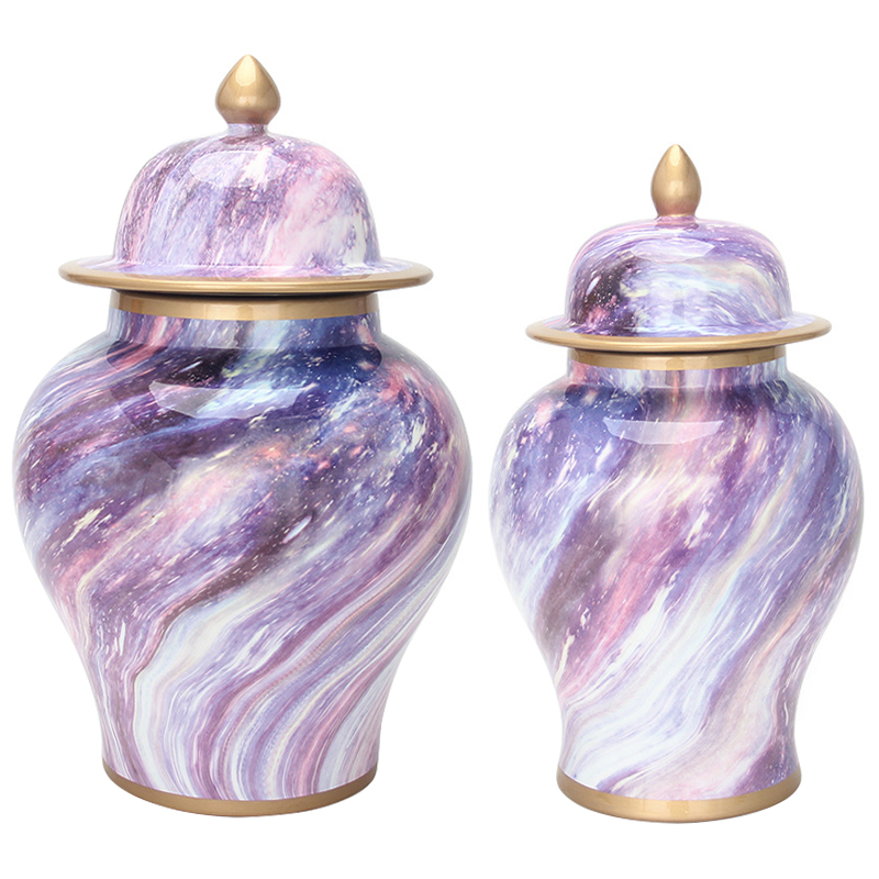 Ваза с крышкой Violet Colored Rainbow Vase Золотой Фиолетовый Ваза с крышкой Violet Colored Rainbow Vase Золотой Фиолетовый в Липецке | Loft Concept