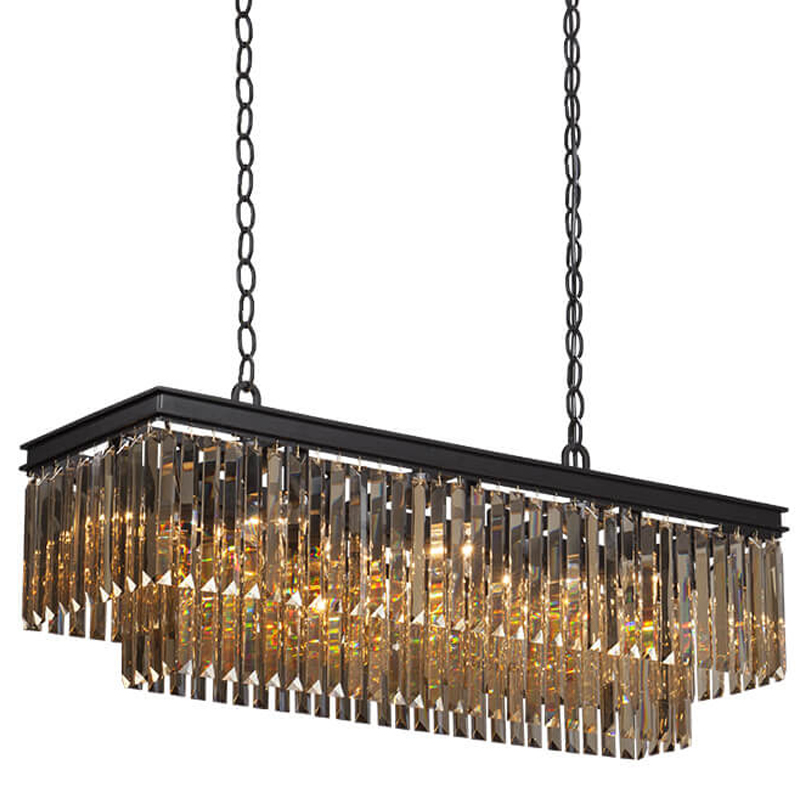 Люстра Odeon Amber Glass Rectangular Chandelier Black iron Янтарное стекло длина 100 Черный матовый Люстра Odeon Amber Glass Rectangular Chandelier Black iron Янтарное стекло длина 100 Черный матовый в Липецке | Loft Concept