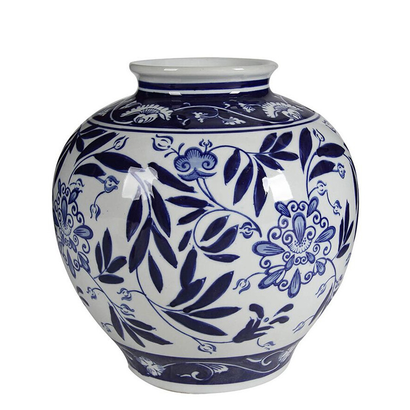 Ваза округлой формы с бело-синим цветочным орнаментом Blue & White Ornament  Белый Синий в Липецке | Loft Concept 