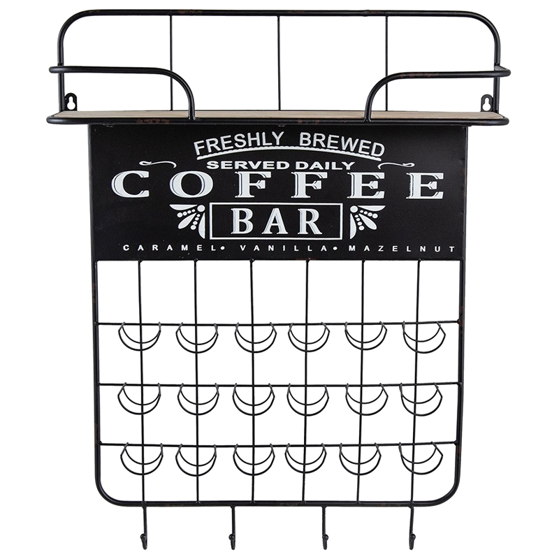 Настенная полка с крючками Coffee Bar Черный Бежевый Белый Настенная полка с крючками Coffee Bar Черный Бежевый Белый в Липецке | Loft Concept