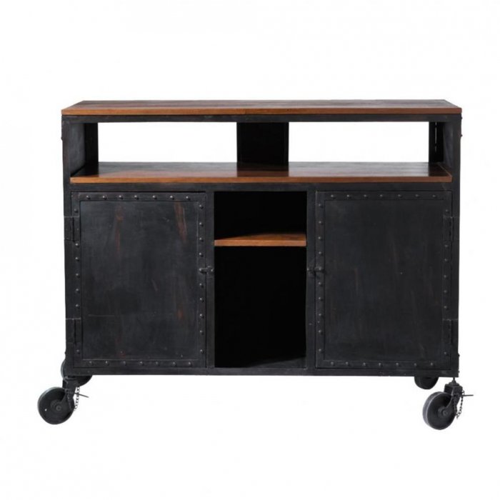 Комод в стиле Индастриал на колёсах Industrial Bar Oak Chest Черный Комод в стиле Индастриал на колёсах Industrial Bar Oak Chest Черный в Липецке | Loft Concept