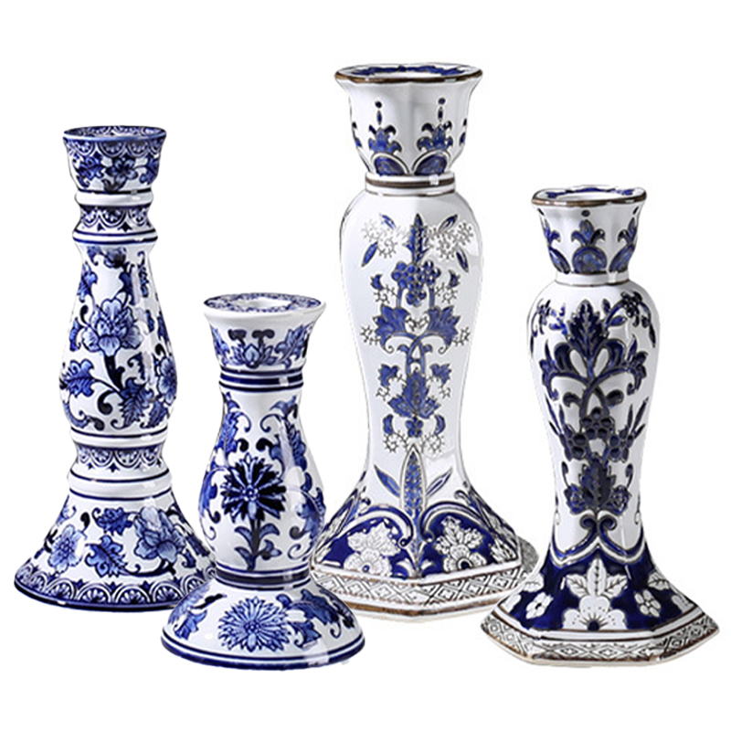 Подсвечник BLUE & WHITE ORNAMENT Candlestick Белый Синий Подсвечник BLUE & WHITE ORNAMENT Candlestick Белый Синий в Липецке | Loft Concept