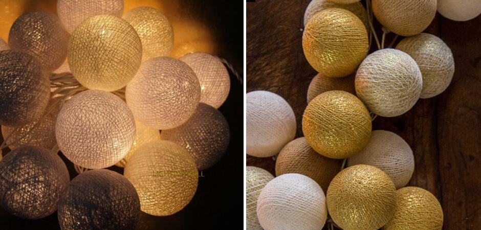 Гирлянда хлопковые фонарики Сotton Ball Gold Mix - Loft-Concept в Липецке