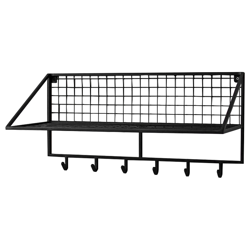 Вешалка с полкой Rhian Industrial Metal Rust Shelf Black Черный Вешалка с полкой Rhian Industrial Metal Rust Shelf Black Черный в Липецке | Loft Concept
