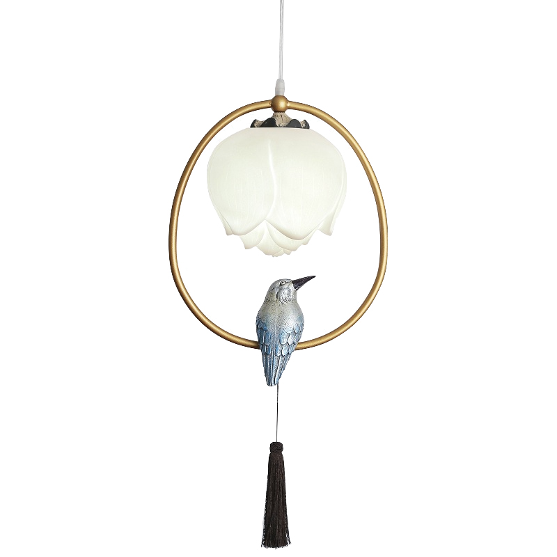 Подвесной светильник Blue Bird with Tassel Латунь Голубой Белый Розовый пастельный Подвесной светильник Blue Bird with Tassel Латунь Голубой Белый Розовый пастельный в Липецке | Loft Concept