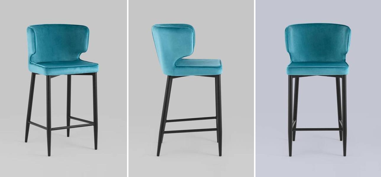 Стул Полубарный Chair посадка 65 см Бирюзовый Велюр - фото