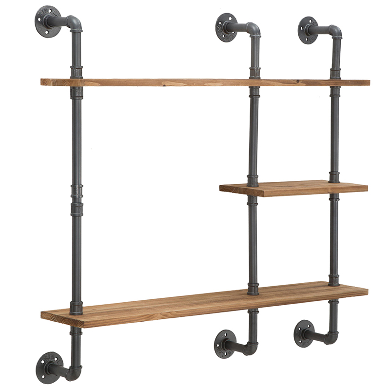 Полка Industrial Wood Metal Shelf Коричневый Серый Полка Industrial Wood Metal Shelf Коричневый Серый в Липецке | Loft Concept