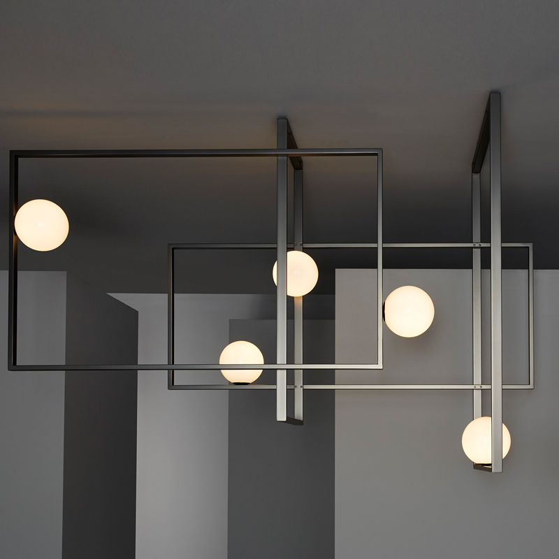 Люстра Mondrian Glass Venicem Ceiling Lamp graphite Белое матовое стекло Графит сатин Люстра Mondrian Glass Venicem Ceiling Lamp graphite Белое матовое стекло Графит сатин в Липецке | Loft Concept