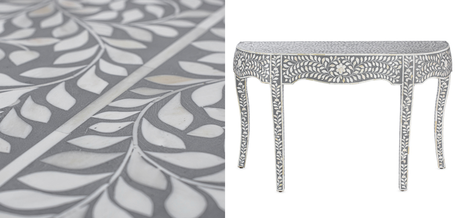 Консоль серый орнамент отделка кость BONE INLAY CONSOL TABLE Консоль серый орнамент отделка кость BONE INLAY CONSOL TABLE - Loft-Concept в Липецке