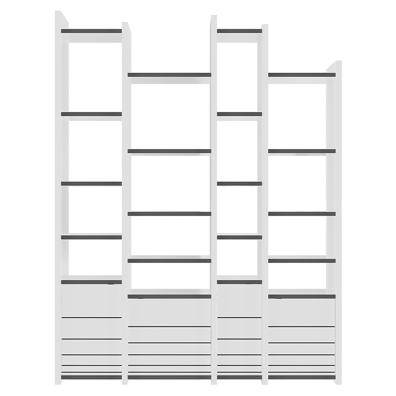 Стеллаж прямой ассиметричный с полками и 4-мя дверцами ARYA BOOKCASE WHITE Белый Серый Стеллаж прямой ассиметричный с полками и 4-мя дверцами ARYA BOOKCASE WHITE Белый Серый в Липецке | Loft Concept
