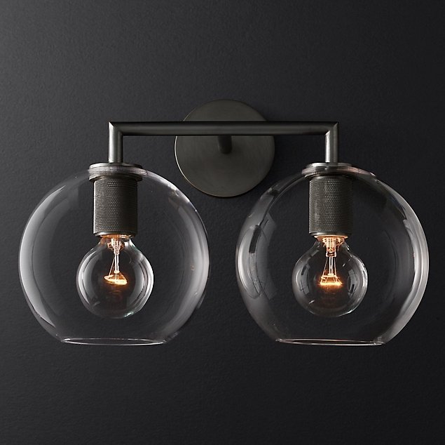Бра RH Utilitaire Globe Shade Double Sconce Black Прозрачное Стекло Темная бронза Бра RH Utilitaire Globe Shade Double Sconce Black Прозрачное Стекло Темная бронза в Липецке | Loft Concept