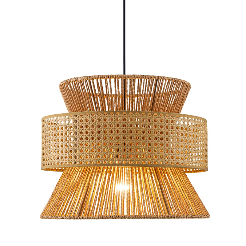 Подвесной светильник с абажуром из натуральных материалов Light Inside the Cell Бежевый Черный в Липецке | Loft Concept 