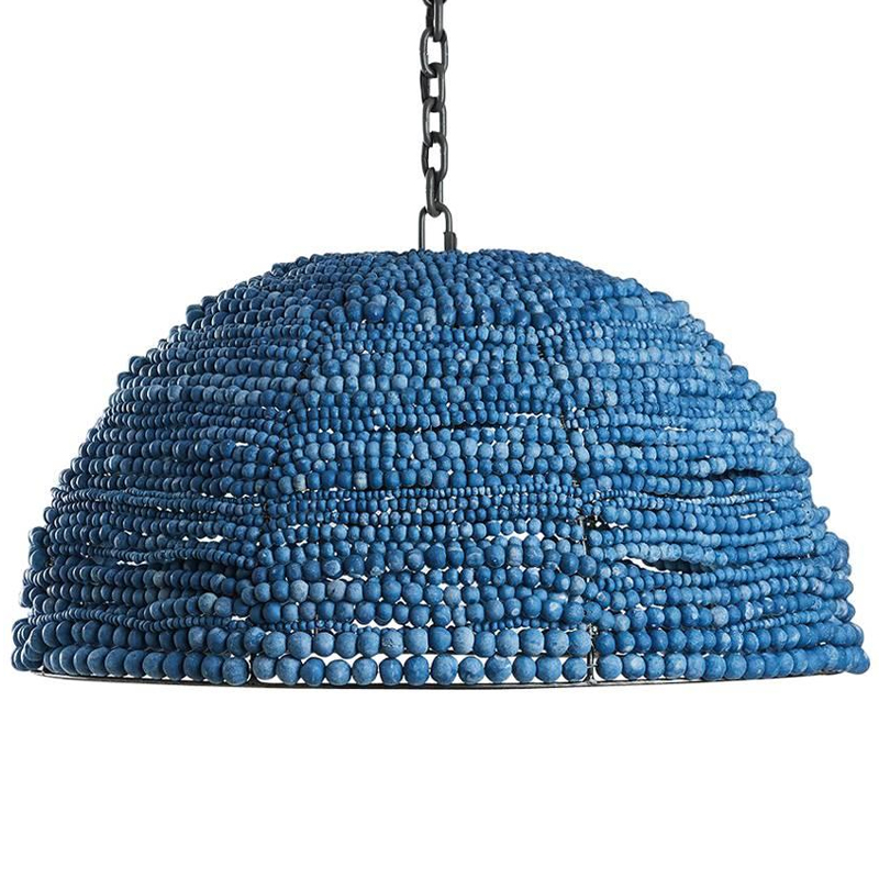 Люстра с плафоном в виде купола синяя Wooden Beads Chandelier Blue Синий Темный хром Люстра с плафоном в виде купола синяя Wooden Beads Chandelier Blue Синий Темный хром в Липецке | Loft Concept