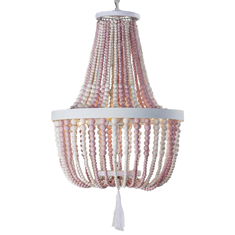 Люстра каплевидной формы украшенная круглыми бусинами розовая Wooden Pink Chandelier Белый Розовый Люстра каплевидной формы украшенная круглыми бусинами розовая Wooden Pink Chandelier Белый Розовый в Липецке | Loft Concept