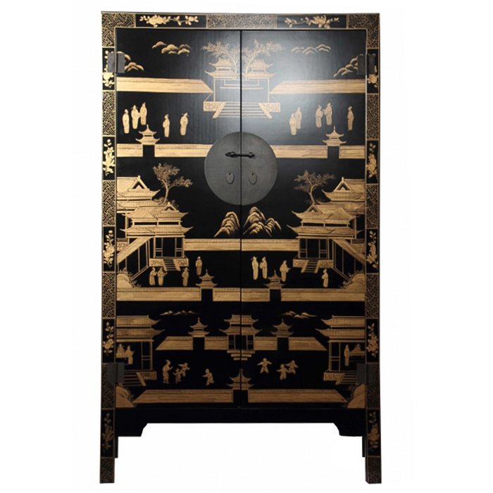 Китайский шкаф Black Gold Cabinet Low Черный Китайский шкаф Black Gold Cabinet Low Черный в Липецке | Loft Concept