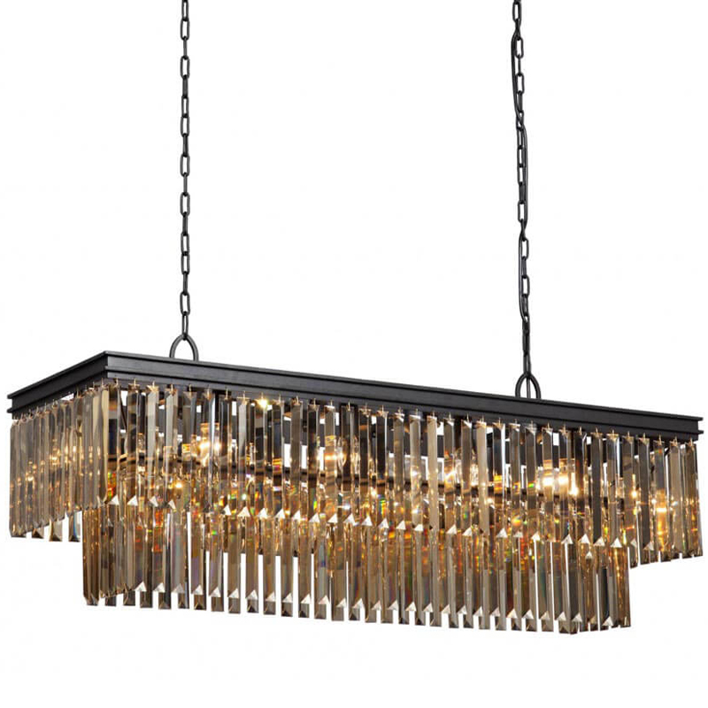 Люстра Odeon Amber Glass Rectangular Chandelier Black iron Янтарное стекло длина 120 Черный матовый Люстра Odeon Amber Glass Rectangular Chandelier Black iron Янтарное стекло длина 120 Черный матовый в Липецке | Loft Concept