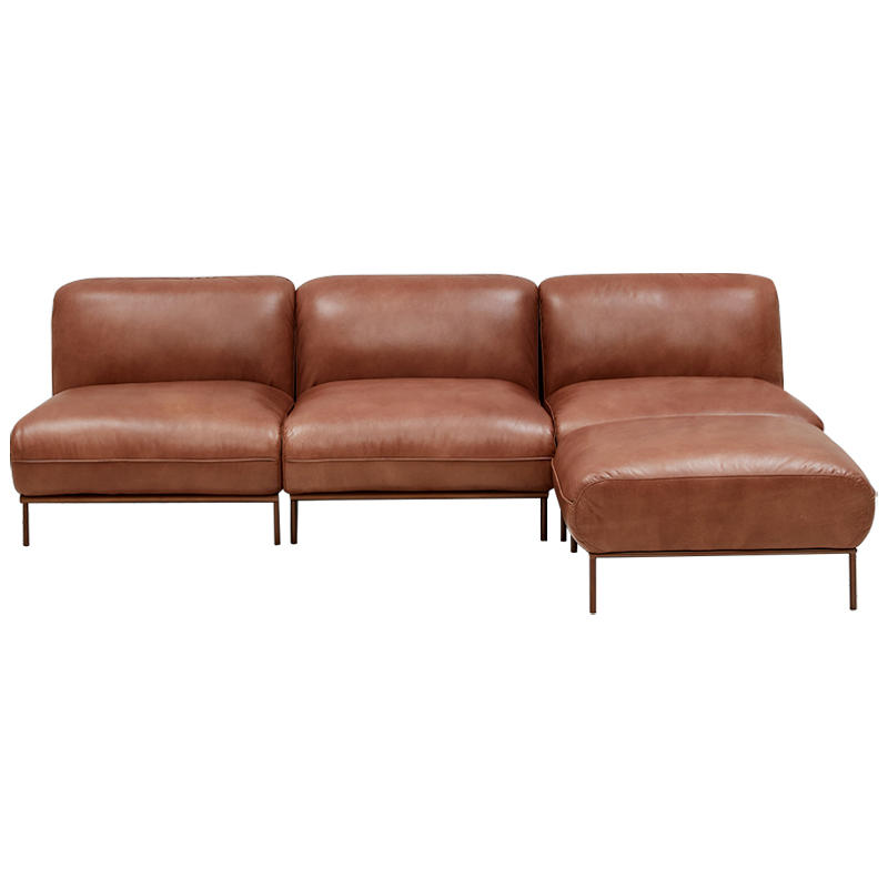Угловой кожаный диван Macaire Leather Sofa Коричневый Угловой кожаный диван Macaire Leather Sofa Коричневый в Липецке | Loft Concept