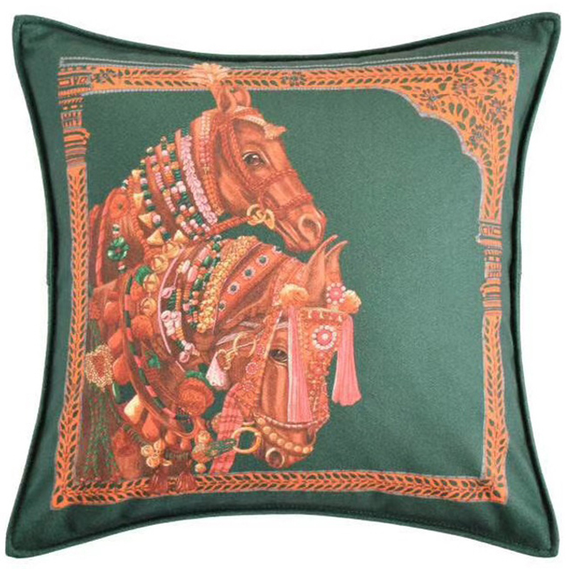 Декоративная подушка Hermes Horse 44 Зеленый Оранжевый Декоративная подушка Hermes Horse 44 Зеленый Оранжевый в Липецке | Loft Concept