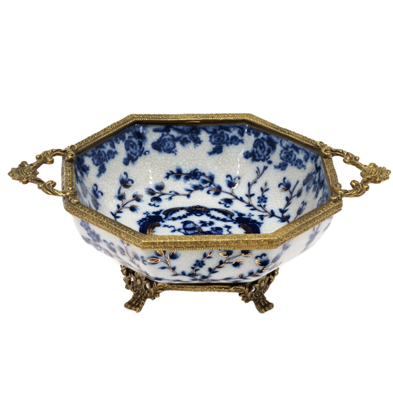Чаша Bronze Edging Bowl Синий Белый Бронза Чаша Bronze Edging Bowl Синий Белый Бронза в Липецке | Loft Concept